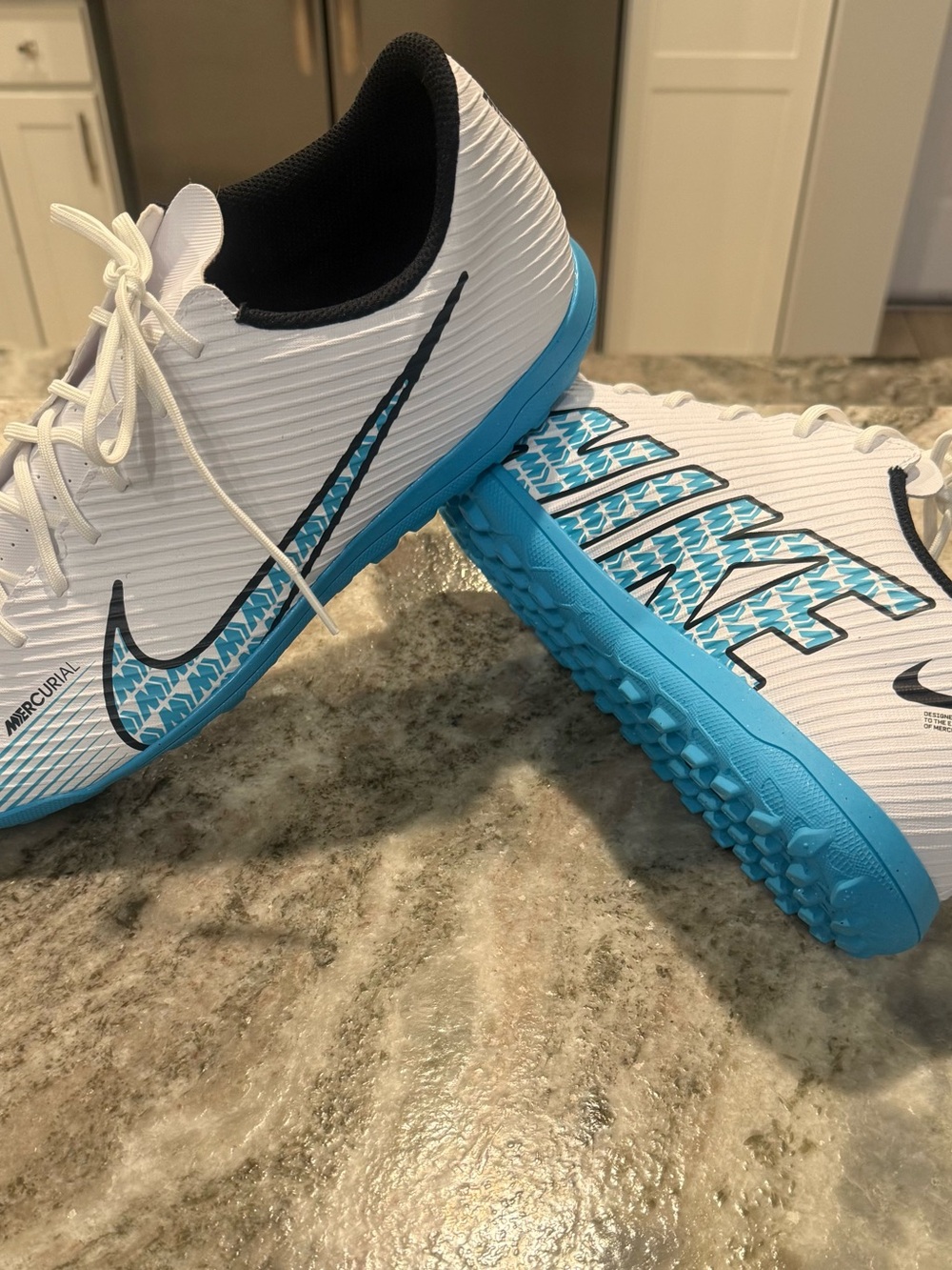 Nike White & Blue Men's Turf Soccer Shoes